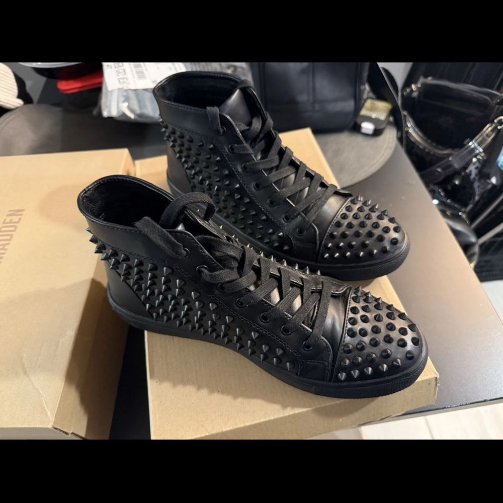 Men's Black Studded High-Top Sneakers